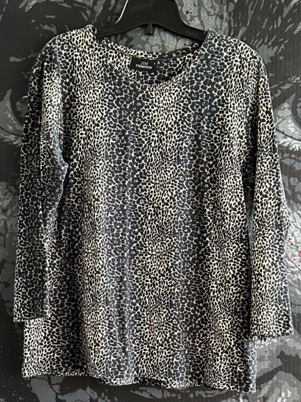 JIM THOMPSON THAILAND PURE COTTON KNIT LEOPARD PRINT COTTON TUNIC T SHIRT  L